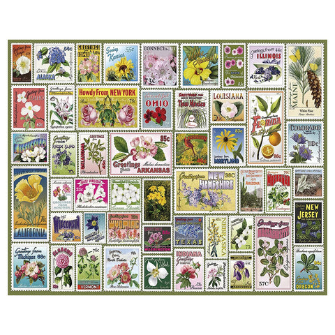 White Mountain Puzzles State Flower Stamps - 1000 Piece Jigsaw Puzzle