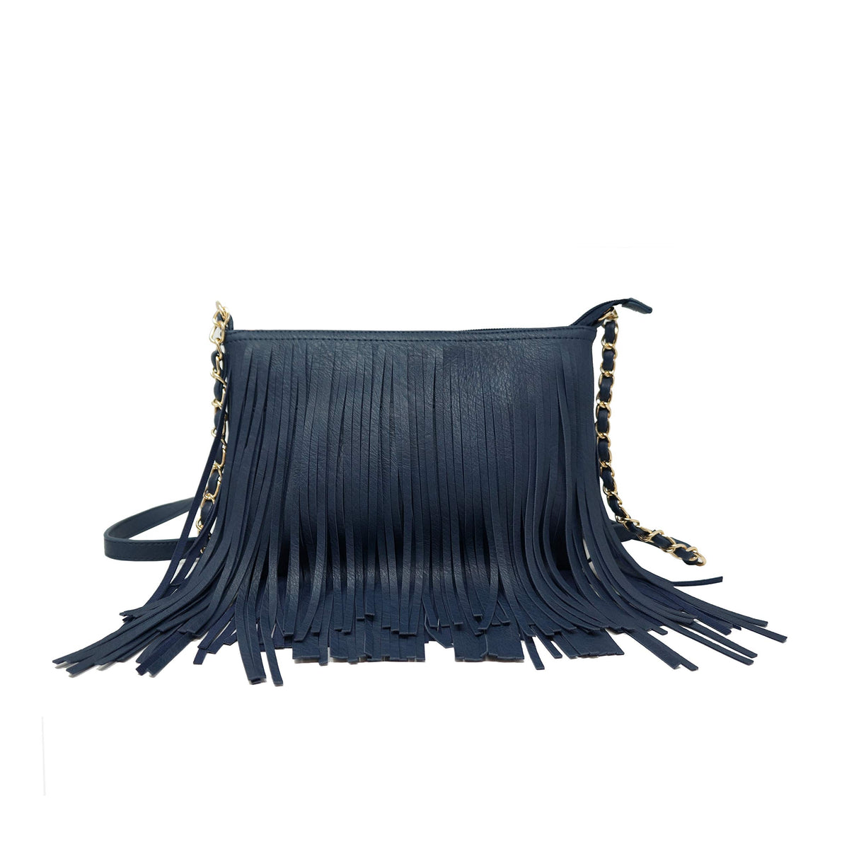 Solene Fringe Crossbody Shoulder Bag with Strap, Tassel Messenger bag, Country Style Western Fringe Purse for Women, Navy, M