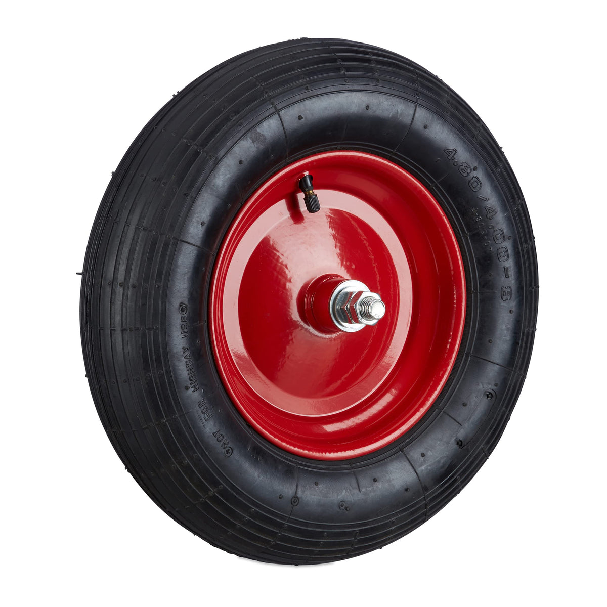 Relaxdays 10022854 wheelbarrow wheel 4.80 4.00-8 replacement pneumatic tire axle (up to 2.4 bar) including max. load 200 kg black/red