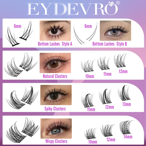 EYDEVRO Lash Clusters Kit Natural Lash Extension Kit DIY Multi-type Eyelash Extension Kit: Bottom Lashes, Natural Cluster Lashes, Fans, Wispy Individual Lashes, Lash Bond and Seal, Lash Tweezer