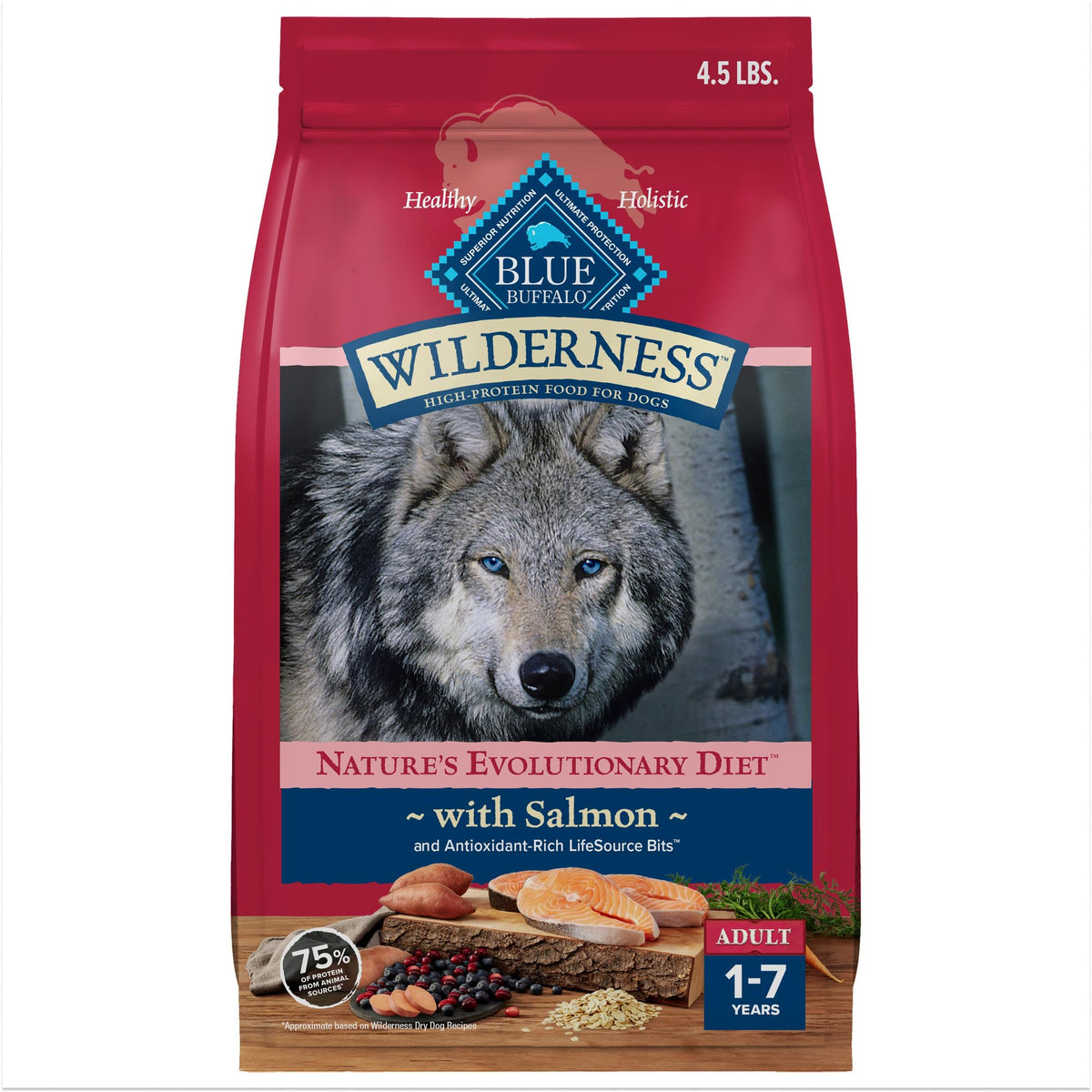 Blue Buffalo Wilderness High Protein Natural Adult Dry Dog Food plus Wholesome Grains, Salmon 4.5 lb bag