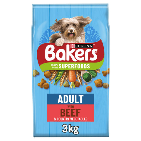 Bakers Adult Dry Dog Food Beef and Veg 3kg, Pack of 4