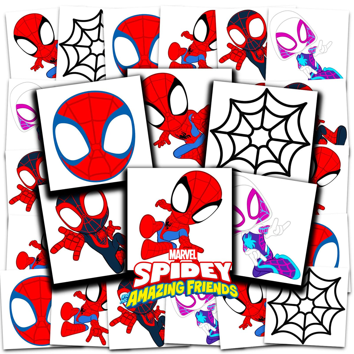 Spidey and His Amazing Friends Tattoos Party Favors Bundle ~ 70+ Perforated Individual 2" x 2" Spidey & Friends Temporary Tattoos for Kids Boys Girls (Spidey Party Supplies MADE IN USA)