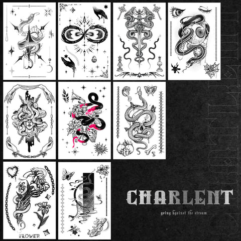 CHARLNET Snake Temporary Tattoos for Adult Women Men - 9 Sheets Large Snake Fake Tattoo Stickers For Men Women Adult Body Art,Realistic,Waterproof