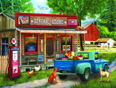 SUNSOUT INC - A Stop at The Store - 1000 pc Jigsaw Puzzle by Artist: Tom Wood - Finished Size 20" x 27" - MPN# 28842