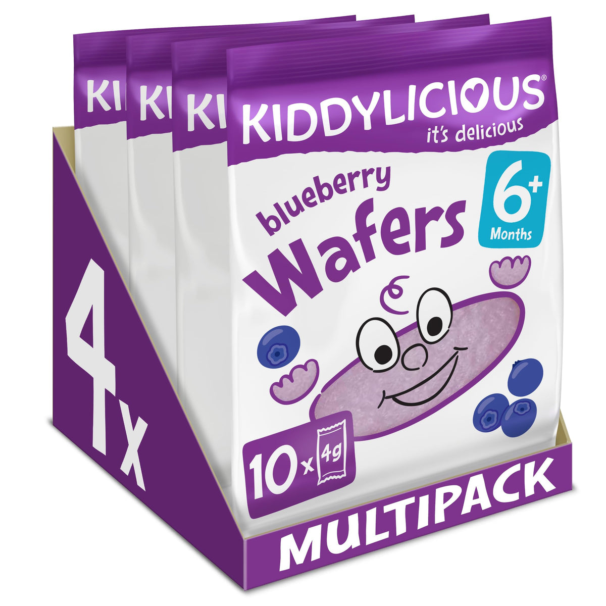 Kiddylicious Blueberry Wafers - Gluten and Dairy Free Kids Snack - Suitable for 6+ Months - 4 x 10 Twin Packs