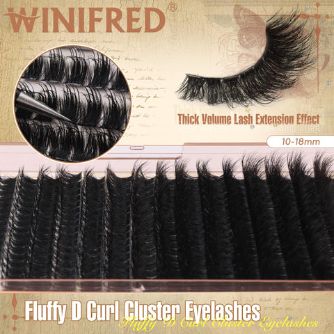 Winifred Cluster Eyelash Extensions Fluffy Wispy Lash Clusters Thick Volume Individual Lashes 100D Lash Extension D Curl Eyelash Clusters 18mm DIY Faux Mink Eyelash Extension (288pcs)