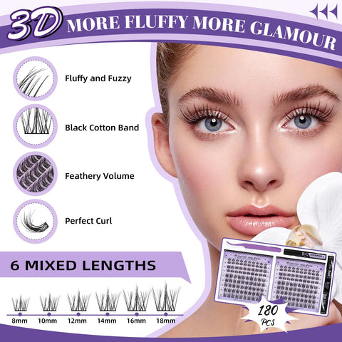 B&Q Lash Extension Kit Fluffy Volume Eyelash Extension Kit 120 PCS 3D Effect Lash Clusters DIY Lash Extension Kit With Applicator Tool for Self Application at Home?3D02 Kit,8-18MIX?