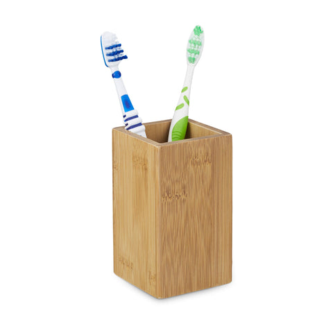 Relaxdays Bamboo Square Toothbrush Holder, Natural Design, Size: 11.5 x 6.5 x 6.5 cm, Natural