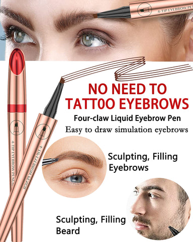 Eyebrow Pencil Brow Tattoo Pen with 4 Micro-Fork Tips - 1Pcs Fine Sketch Microblading Eye Brow Tinted Tattoo Pen, Long Lasting Waterproof & Smudge-proof Brow Pencil Natural Eyebrow Makeup - 04Black