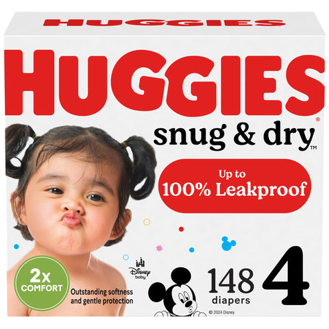 Huggies Size 4 Diapers, Snug & Dry Baby Diapers, Size 4 (22-37 lbs), 148 Count, Packaging May Vary