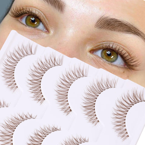 Brown Lashes Natural Look Cat Eye Lashes Brown Eyelashes Faux Mink False Lashes Wispy Volume C Curl Short False Eyelashes with Clear Band by Newcally