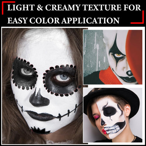 LZYLLS Halloween Face Paint Makeup Kit,Black White Face Body Paint,Special Effects Parties White Joker Cosplay Zombie Clown Costume Halloween SFX Makeup Face Painting Kit with Sponge