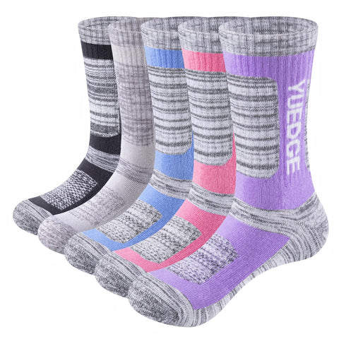 YUEDGE Women's Wicking Breathable Cushion Anti Blister Casual Crew Socks Walking Athletic Sports Socks for Women 4-7, 5 Pairs