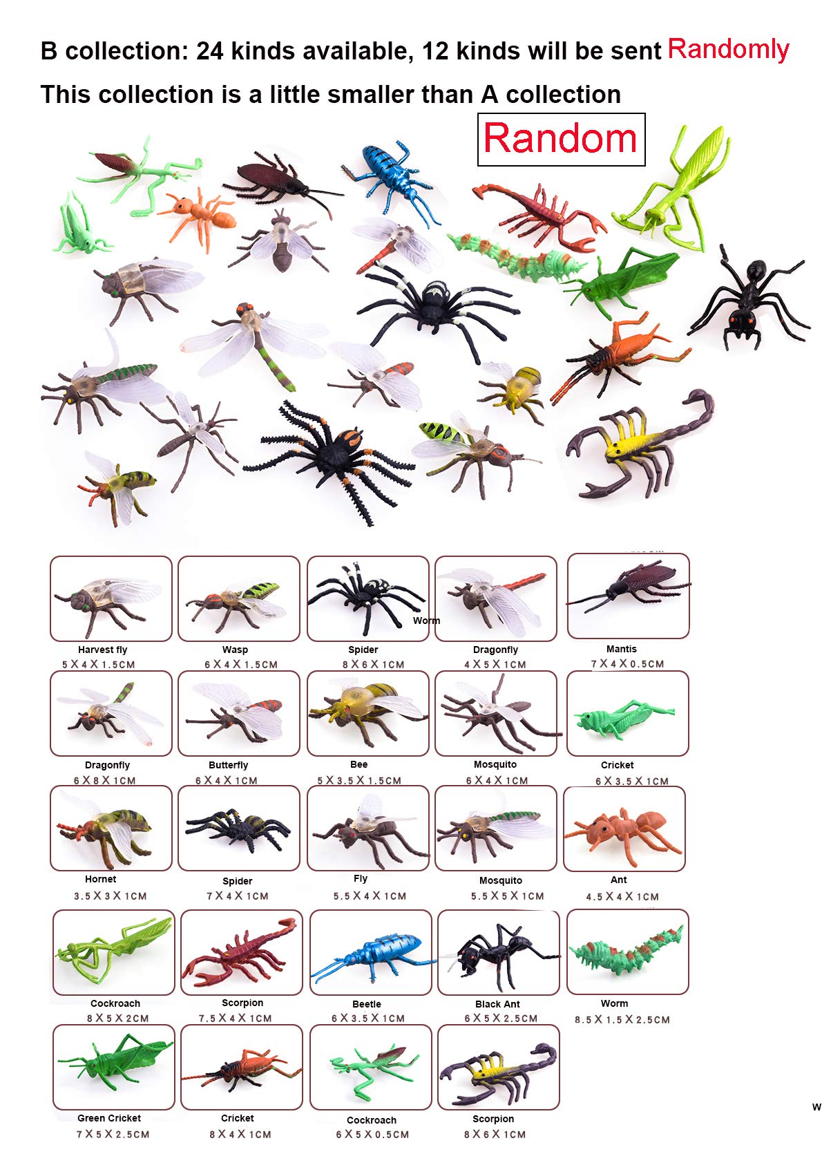 OOTSR 39 Pcs Random Plastic Animal Model Butterfly Toys Figures for Kids Boys, 2-6ÃƒÂ¢Ã¢â€šÂ¬Ã‚Â Simulation Spiders Cockroaches Scorpions Crickets Lady Butterflies Worms for Education and Christmas Party Favors