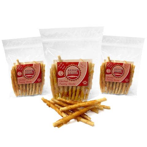 Rena's Recipe Chicken Twisty Sticks (8 oz) (Pack of 3) Rawhide Free Chicken Wrapped Soft Chews