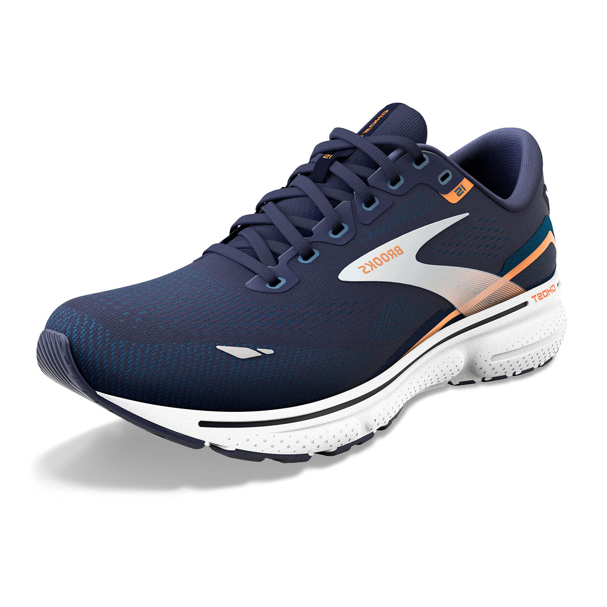 Brooks Men's Ghost 15 Neutral Running Shoe - Peacoat/Blue/Orange Pop - 9.5 Medium