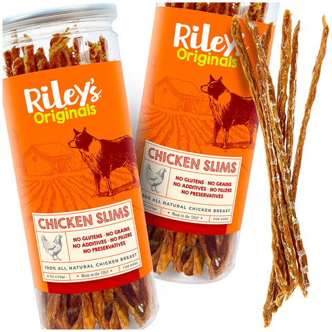 Riley's Slims Chicken Sticks for Dogs - USA Sourced Dehydrated Chicken Dog Treats - Chicken Strips Dog Jerky Treats Made in The USA - 2 Pack