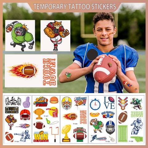 Konsait 10 Sheets Football Temporary Tattoos Rugby Sports Stickers Football Face Stickers for Football Game Party Decorations Favors Supplies