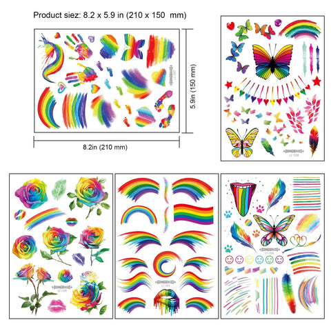 200+ Pieces Rainbow Temporary Tattoos, Konsait Butterfly/Flower/Heart/Rainbow Tattoos Waterproof Body Art Sticker for Girls Boys Birthday Party Favors Pride Equality Parades Celebrations