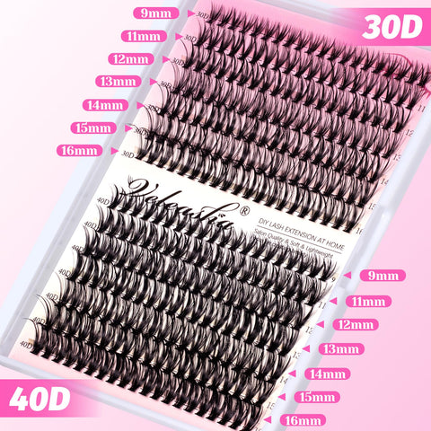 Veleasha DIY Lash Extension Kit Individual Lashes Kit 280PCS Waterproof Lash Clusters Kit with Lash Bond and Seal Eyelash Extension Kit for Beginners DIY Lash Clusters at Home(30D+40D,9-16MIX Kit)