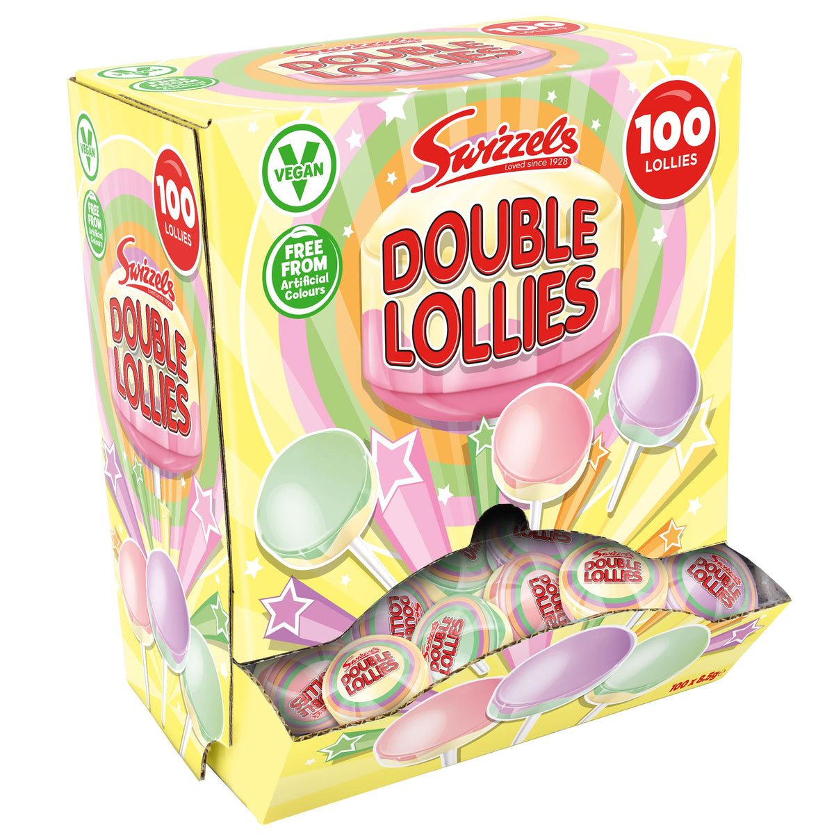 Swizzels Double Lollies Sweets Dispenser Box, Vegan Friendly Sweets (100 Lollipops per Box)