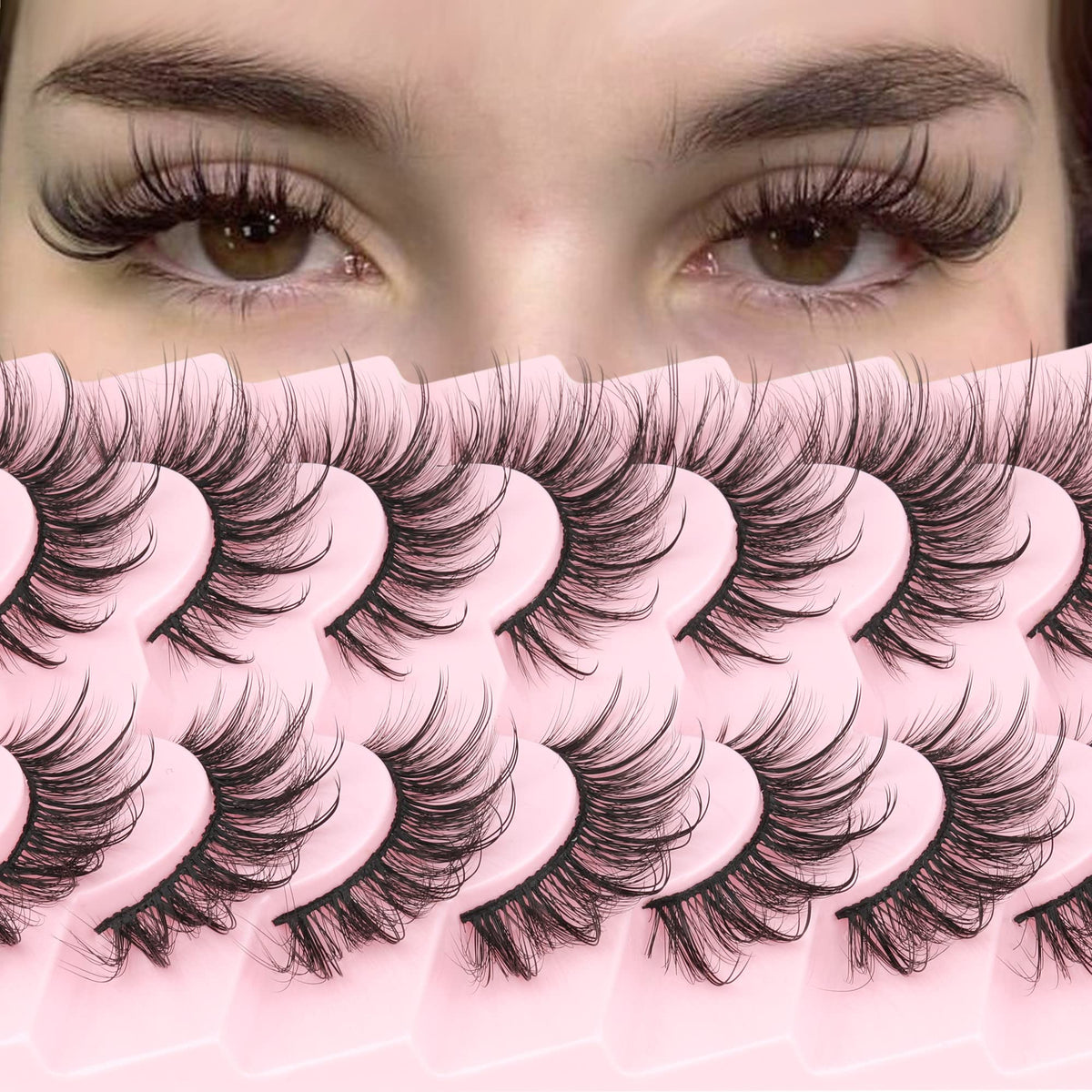 Wispy Mink Lashes Natural Eyelashes Spikes Lash Extensions Look Fluffy False Eyelashes 18mm Long Strip Lashes Cat Eye Eyelashes Fairy Look 7 Pairs Multipack by Geeneiya