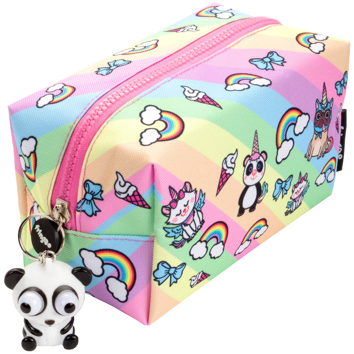 Fringoo® Large Square Pencil Case for Kids Stationery Pouch with Eye Popper Zip Puller (Unicorn Team)