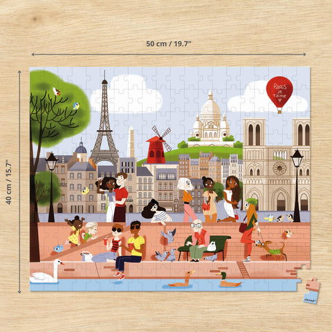 Janod 200 Piece Paris Jigsaw Floor Puzzle - Mini Suitcase Style Box for Organized Storage - Cognitive, Imaginative, Educational and Developmental Play - Montessori, STEM Learning - Ages 7+