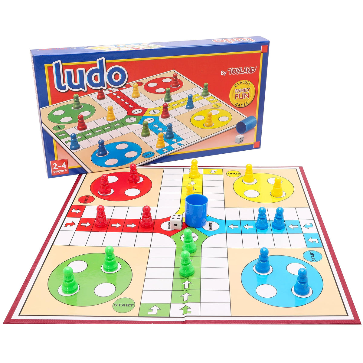 Toyland® 20 Piece Ludo Game with Foldable Board & Storage Box - Traditional Family Board Games - Ages 3+