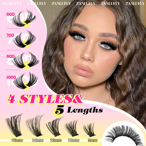 Lash Clusters D Curl Individual Lashes Fluffy Eyelash Clusters Bulk zanlufly Thick Lash Extension 560Pcs Natural DIY Eyelash Extension (9-16MM,60D+70D+80D+100D)