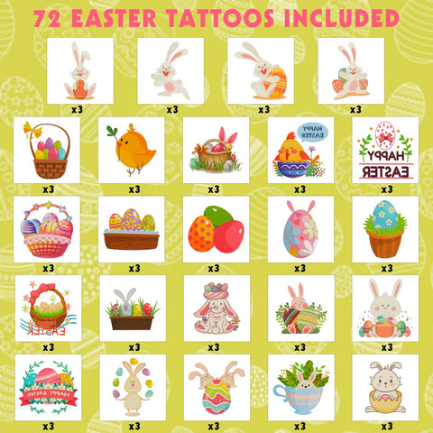 Konsait 72pcs Easter Temporary Tattoos For Kids,Cute Bunny Tattoo Stickers for Boys Girls Toddlers Easter Party Favors Supplies,Fun Easter Gifts For Easter Egg Fillers Easter Basket Stuffers Egg decor