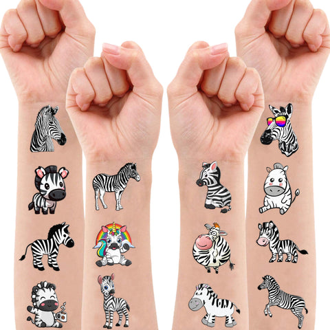 102 PCS Zebra Print Temporary Tattoos Themed Birthday Party Decorations Supplies Favors Decor Cute Jungle Safari Animal Tattoo Stickers Gifts For Game Boys Girls Classroom School Prizes Carnival