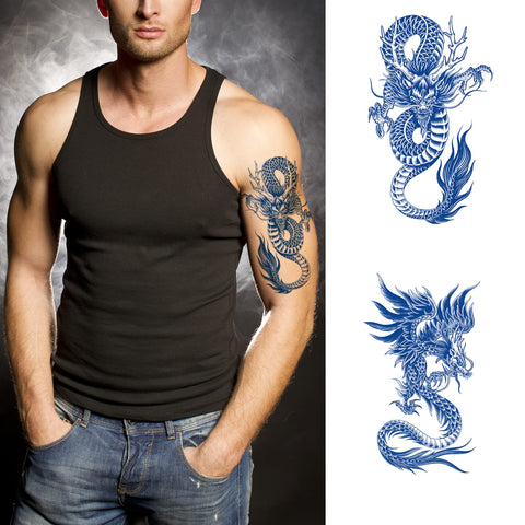 PADOUN 12 Sheets Semi-Permanent Fake Tattoos, 6-Sheet Big Temporary Tattoos With Dragon Snake Scorpion Patterns And 6-Sheet Small Cute Semi Permanent Tattoos Long Lasting 1-2 Weeks