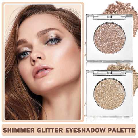 CAHIUYOA 2PCS Glitter Shimmer Eyeshadow Palette Korean Eye Glitter Makeup Sparkle Single Eyeshadow Highly Pigmented Glitter Eye Shadow Powder Makeup Palette