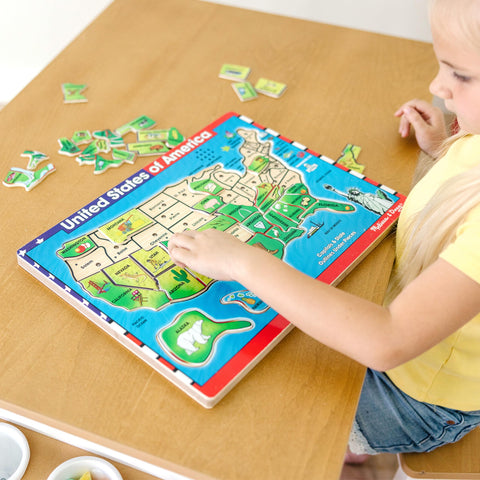 Melissa & Doug USA Map Sound Puzzle - Wooden Puzzle With Sound Effects (40 pcs), Multicolor - States And Capitals Map Puzzle, Educational Toy, Geography For Kids Ages 5+