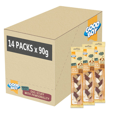 Good Boy - Large Chewy Braids - Dog Chews - Made With Beef Hide and Beef Flavouring - 90 Grams ? - With Probiotics To Aid Digestion - Case of 14