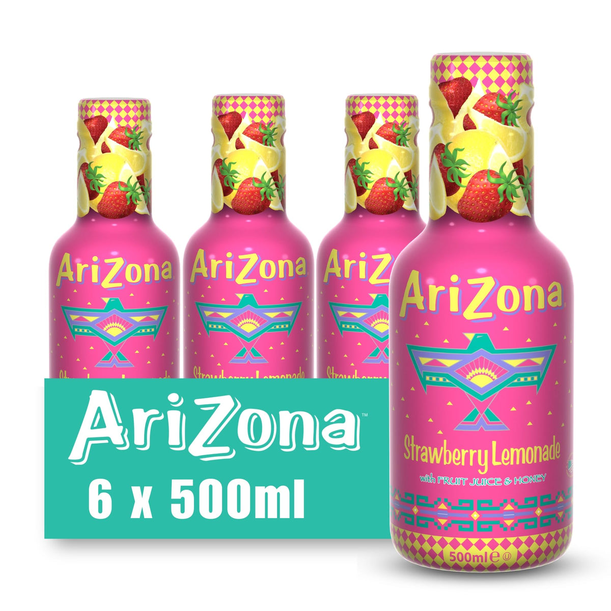 Arizona Strawberry Lemonade, Pack Of 6 x 500ml PET Bottles, Delicious Fruity Drink, No Artificial Colours, No Artificial Preservatives