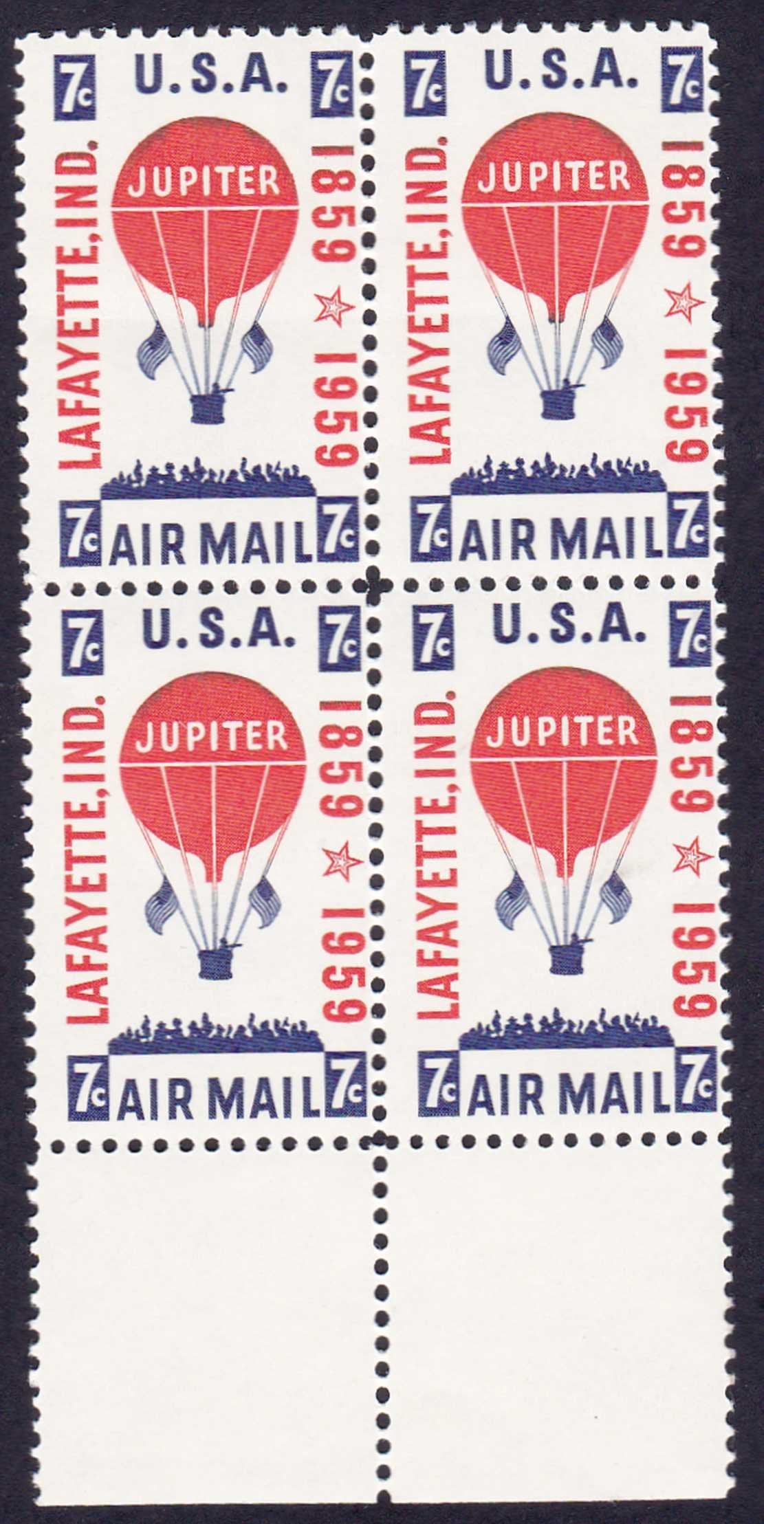 1959 JUPITER BALLOON #C54 Airmail Plate Block of 4 x 7 cents US Postage Stamps