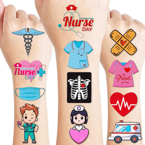 82 Pcs Nurse Day Temporary Tattoos Sticker Medical Nurse Graduation Themed Birthday Party Decorations Supplies Favors Celebration Gifts Ideas Girls Boys Baby Showers Cute Tattoo Classroom Reward