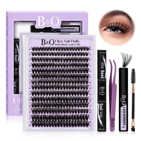 B&Q Lash Extension Kit for Beginners 280PCS 70D Eyelash Extension Kit Diy Lash Extension Kit Ultra - Soft Volume Lash Cluster Kit 10-18 Mixed D Curl Lash Kit Individual Lashes Kit(kit-70D-D-10-18MIX)