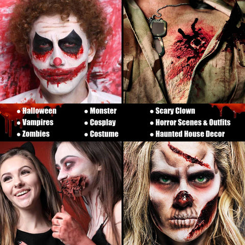 CCbeauty 7Pcs Halloween SFX Special Effects Makeup Kit - 2.7oz Modeling Scar Wax +6 Colors Bruise Wheel + 2.3oz Splatter Blood + 1oz Coagulated Blood with Spatula + Stipple Sponge,Fair-Light Skin