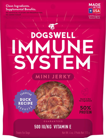 DOGSWELL Jerky for Immunity & Defense - Mini Grain Free Dog Jerky Treat and Immune System Support (4 oz. Duck),29244