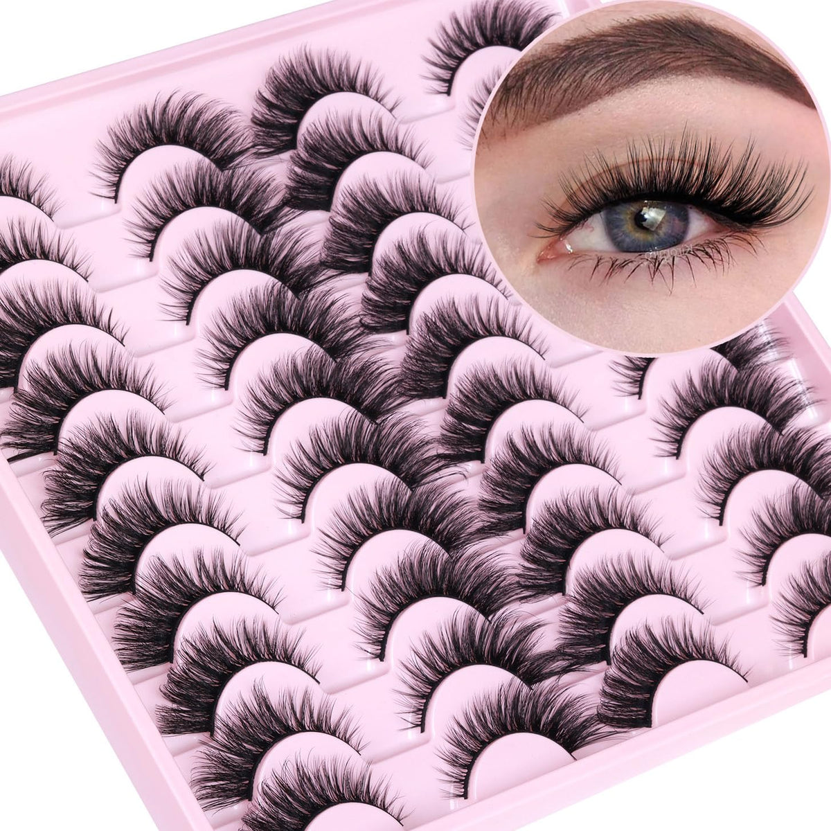 Kiromiro Lashes Fox Eye False Eye Lashes Natural Look Faux Mink Lashes Fluffy 16mm Short Fake Lashes Cat Eye Strip Eyelashes Pack 20 Pairs