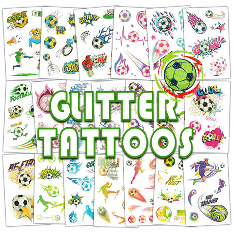 Konsait 20 Sheets Glitter Tattoos Soccer Tattoos Temporary for Kids Boys Tattoos Soccer Washable Tattoos for Kids Football Tattoos Soccer Favors Sports Tattoos Temporary for Kids Soccer Themed Gifts