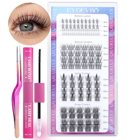 EYDEVRO Lash Clusters Kit Natural Lash Extension Kit DIY Multi-type Eyelash Extension Kit: Bottom Lashes, Natural Cluster Lashes, Fans, Wispy Individual Lashes, Lash Bond and Seal, Lash Tweezer