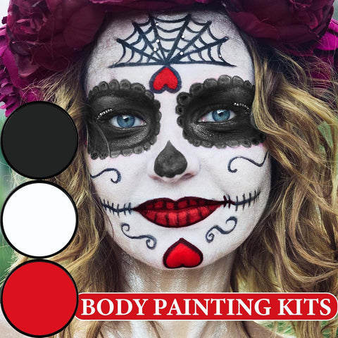 3 Pcs White Black Face Body Paint,Water Based Face Painting Kit for White Joker Zombie Clown Costume Special Effects Makeup Kit,Halloween Red Face Paint Makeup Kit for Adults Halloween SFX Makeup