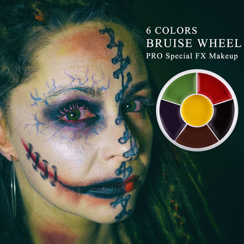 Wismee 6 Color Bruise Wheel for Special Effects,Hunting Camo Face Body Paint Kit, Zombie Theatrical Halloween SFX Paint Bruise Makeup with 10pcs Sponges