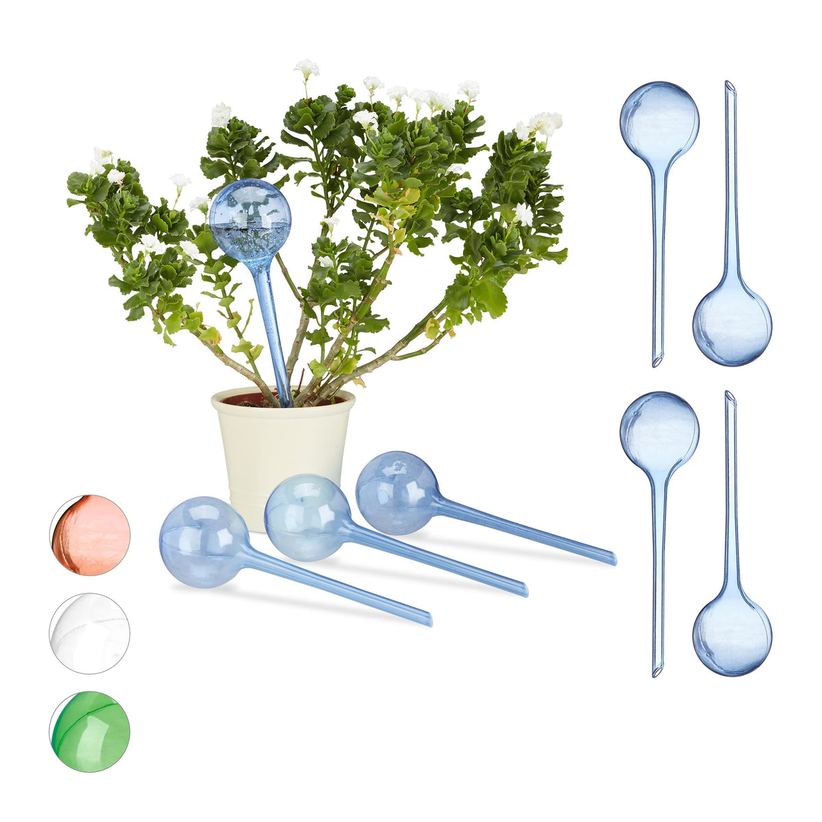 Relaxdays Set of 8 Watering Globes, Regulated Irrigation, 2 Weeks, Pot Plants, Plastic Sphere, Bulb, Blue