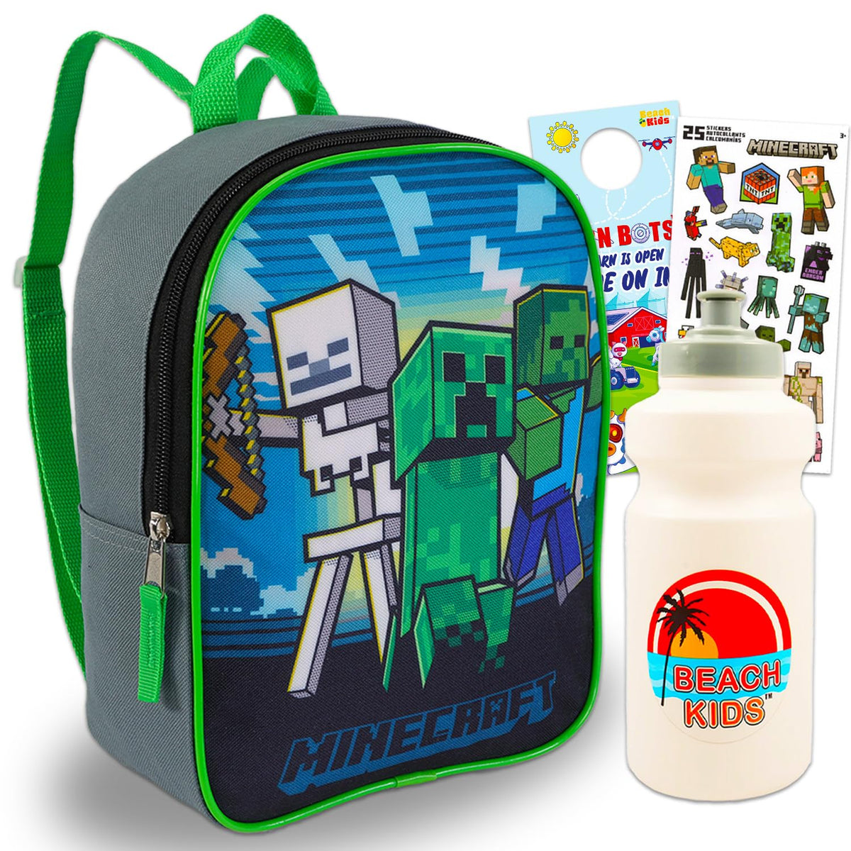 Minecraft Mini Backpack for Boys - Bundle with 11" Minecraft Backpack for School Plus Stickers, Water Bottle, More | Small Backpack for Kids Minecraft